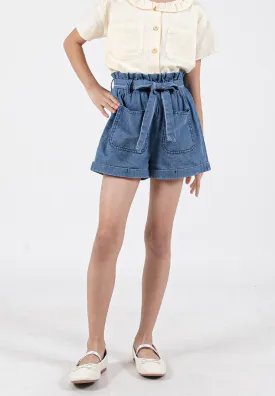Forest Kids Girl Elastic Waist Short Pants Denim Paperbag Shorts | Seluar Budak Perempuan - FK865004