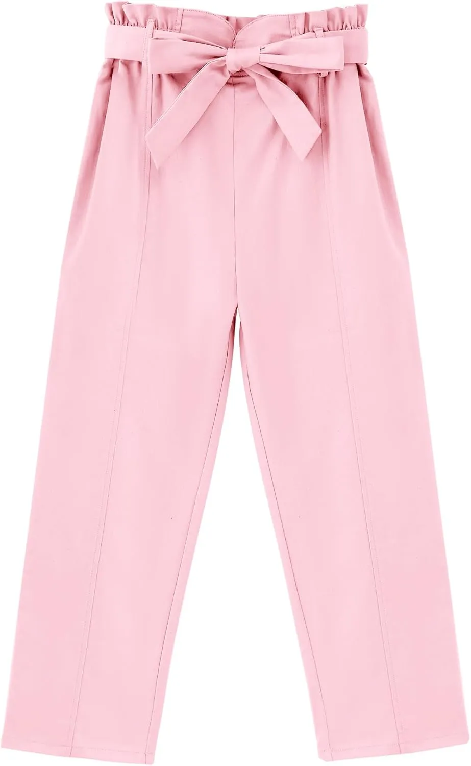GERU Girls High Waist Belted Paperbag Pants Casual Fit Elastic Tapered Trousers with Pockets 4-12 Years