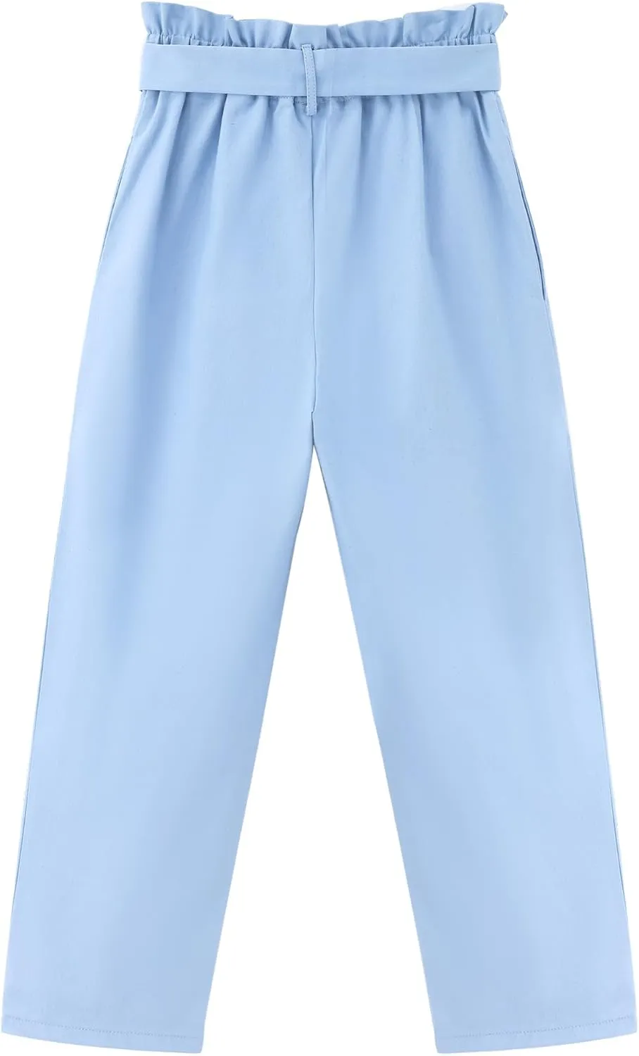 GERU Girls High Waist Belted Paperbag Pants Casual Fit Elastic Tapered Trousers with Pockets 4-12 Years