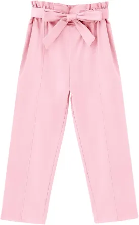 GERU Girls High Waist Belted Paperbag Pants Casual Fit Elastic Tapered Trousers with Pockets 4-12 Years