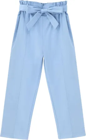 GERU Girls High Waist Belted Paperbag Pants Casual Fit Elastic Tapered Trousers with Pockets 4-12 Years