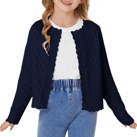 GRACE KARIN Girls Cropped Cardigan Sweaters Long Sleeve Cable Knit Button Front Sweater 5-12Y