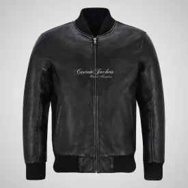 JACK Mens Bomber Leather Jacket Classic Varsity Style