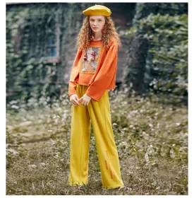 JAM PRINCESS LETTERS PRINT WIDE LEG TRACK PANTS IN YELLOW