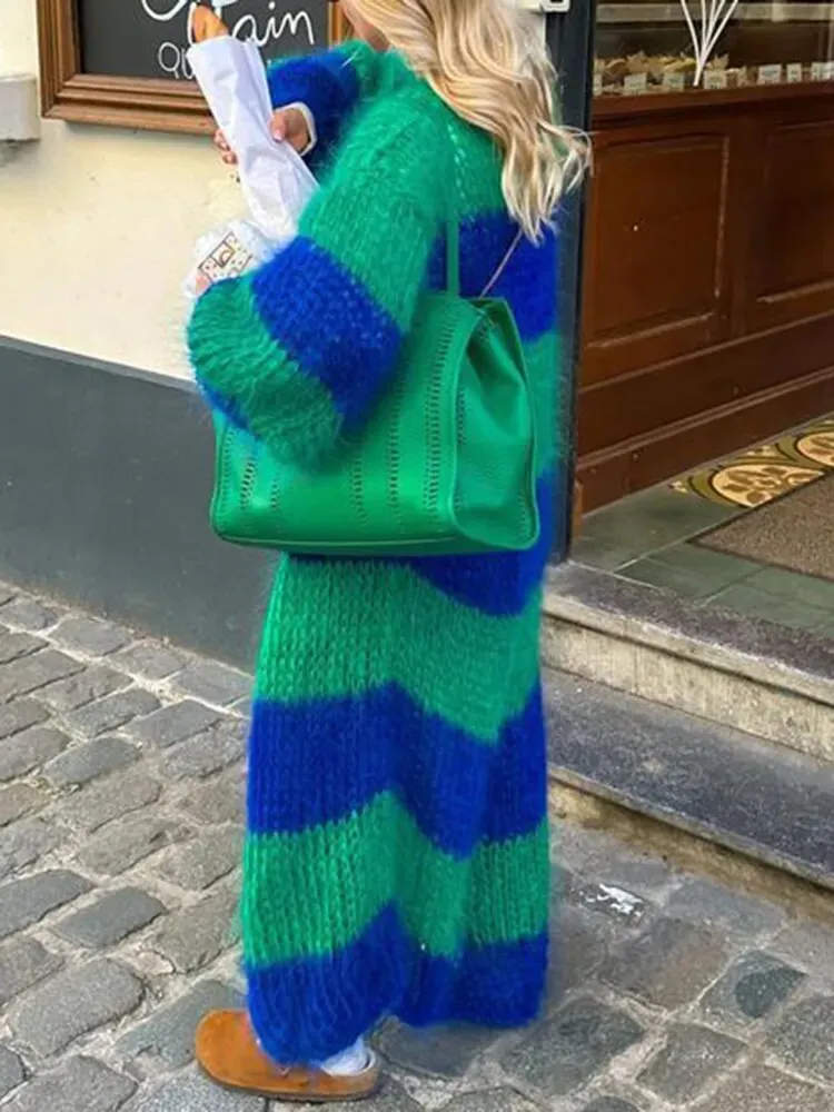 Knitted Cardigan Loose Women  Striped Sweater
