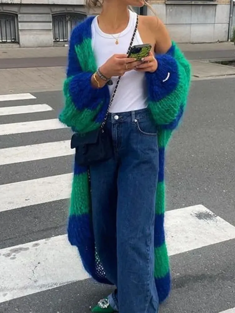 Knitted Cardigan Loose Women  Striped Sweater