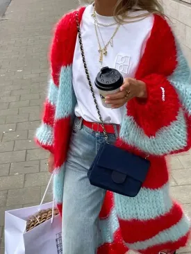 Knitted Cardigan Loose Women  Striped Sweater