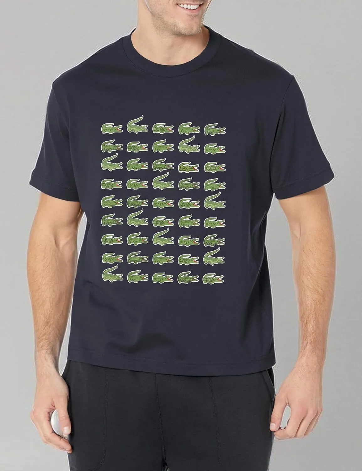 Lacoste Men's Short Sleeve Crew Neck Allover Croc Graphic T-Shirt