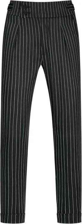 Lars Amadeus Striped Dress Pants for Men's Pleated Front Business Tapered Cropped Trousers