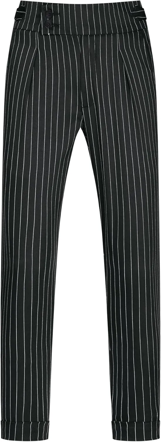 Lars Amadeus Striped Dress Pants for Men's Pleated Front Business Tapered Cropped Trousers