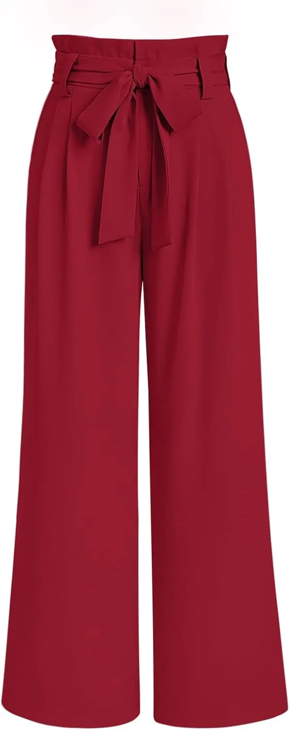 LILLUSORY Wide Leg Dress Pants Women's Paperbag High Waisted Business Casual Trousers with Removable Belt
