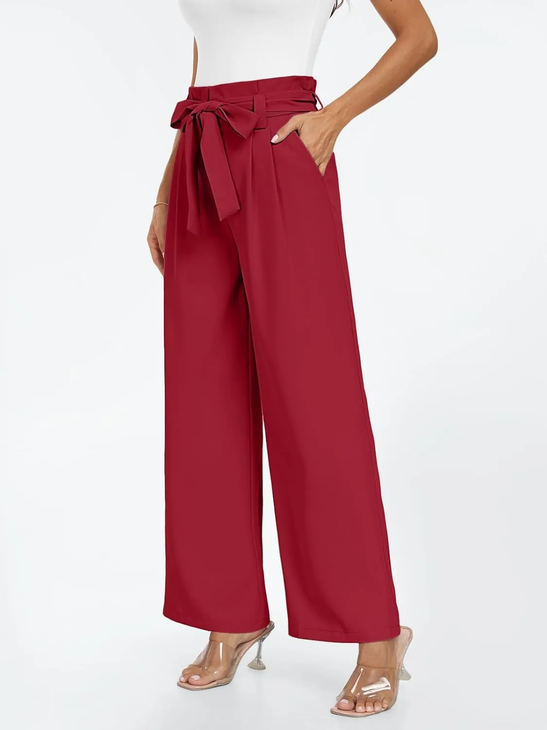 LILLUSORY Wide Leg Dress Pants Women's Paperbag High Waisted Business Casual Trousers with Removable Belt