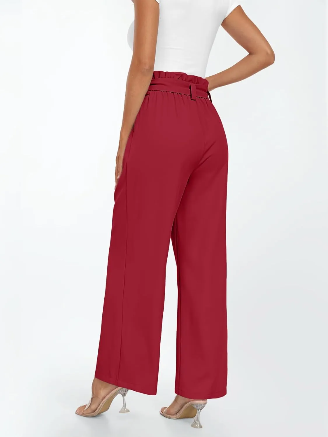 LILLUSORY Wide Leg Dress Pants Women's Paperbag High Waisted Business Casual Trousers with Removable Belt