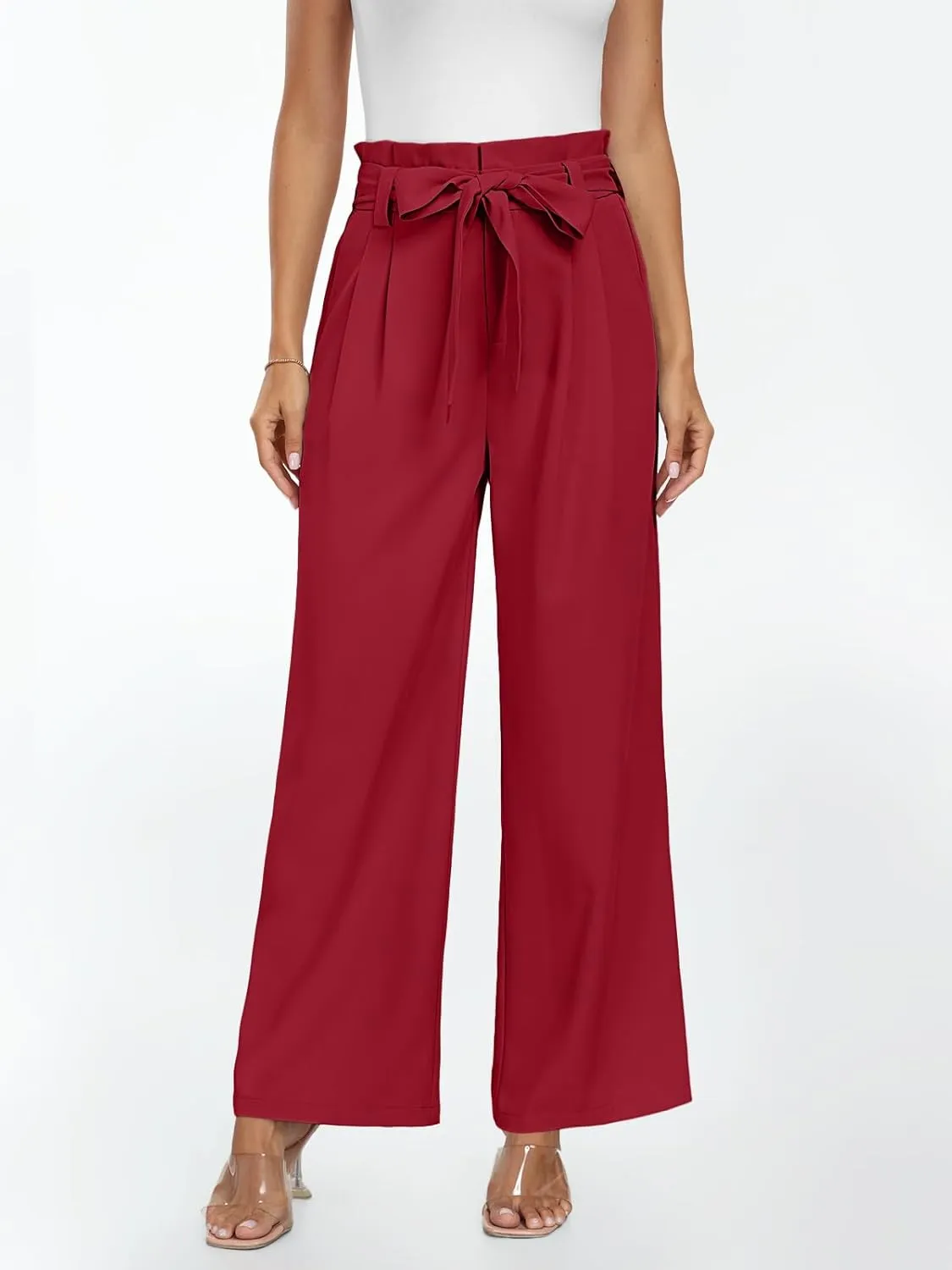 LILLUSORY Wide Leg Dress Pants Women's Paperbag High Waisted Business Casual Trousers with Removable Belt