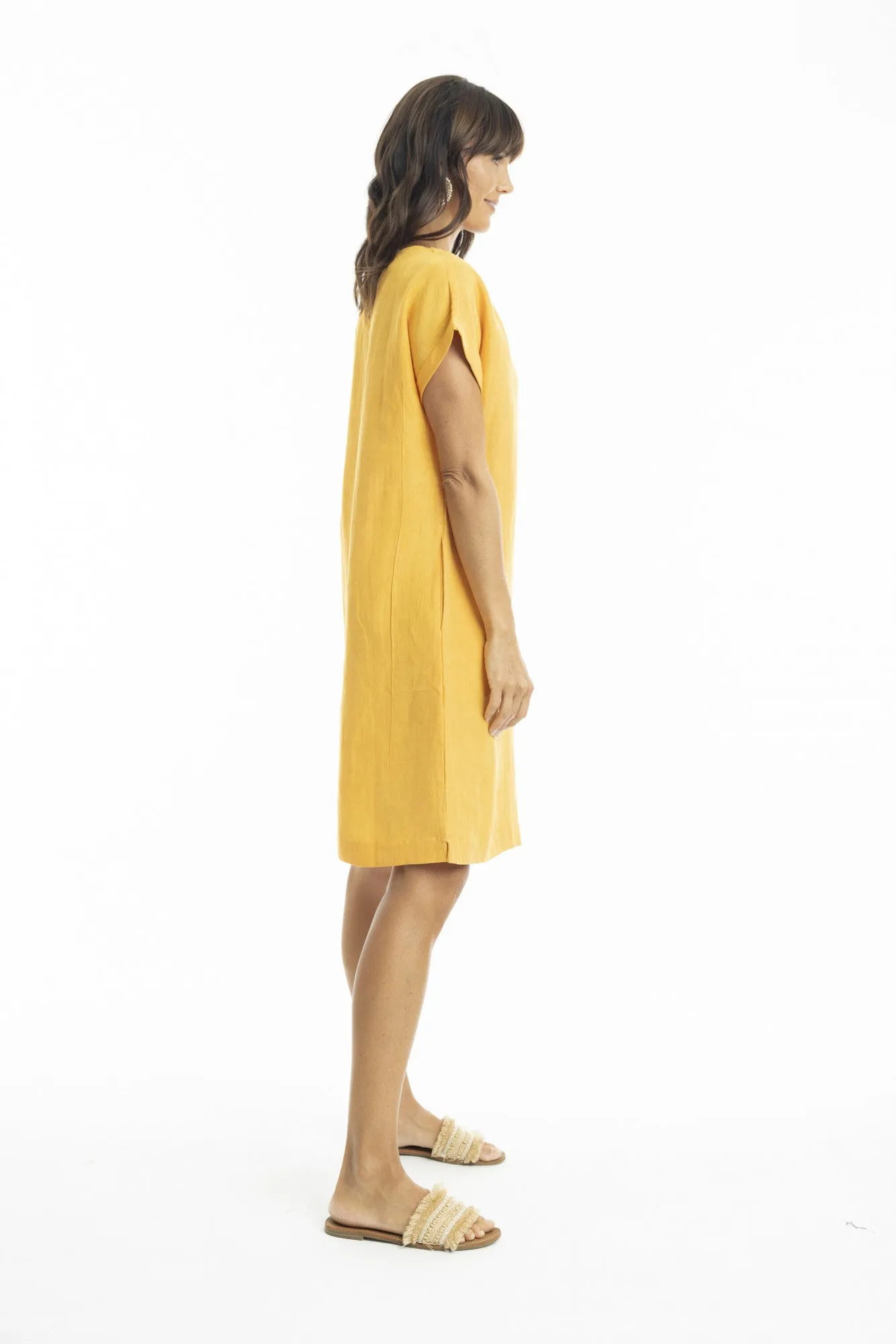 Linen Dress Shift cap slv NEW