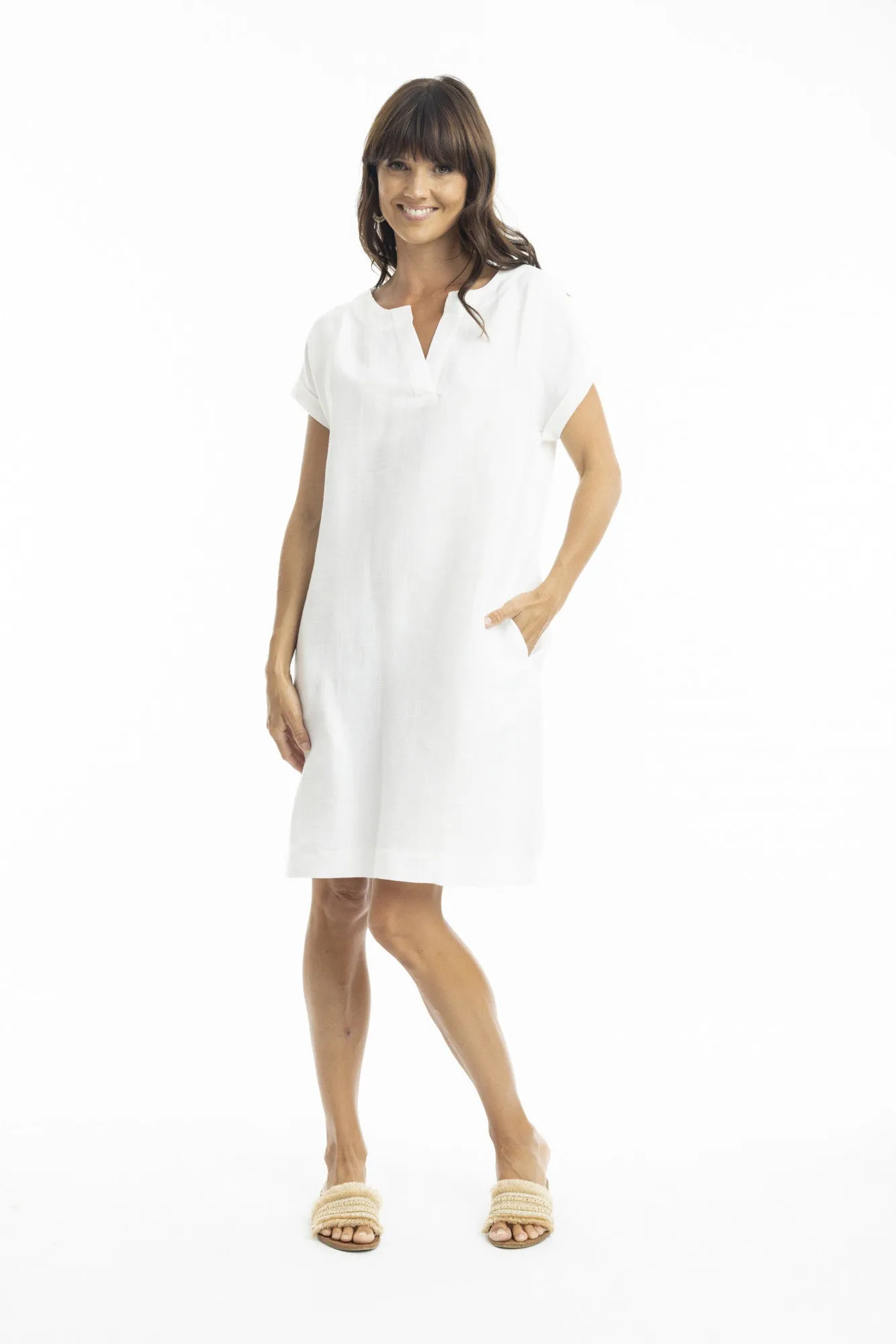 Linen Dress Shift cap slv NEW
