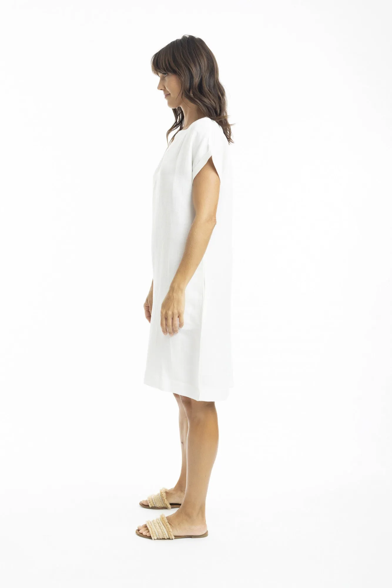 Linen Dress Shift cap slv NEW