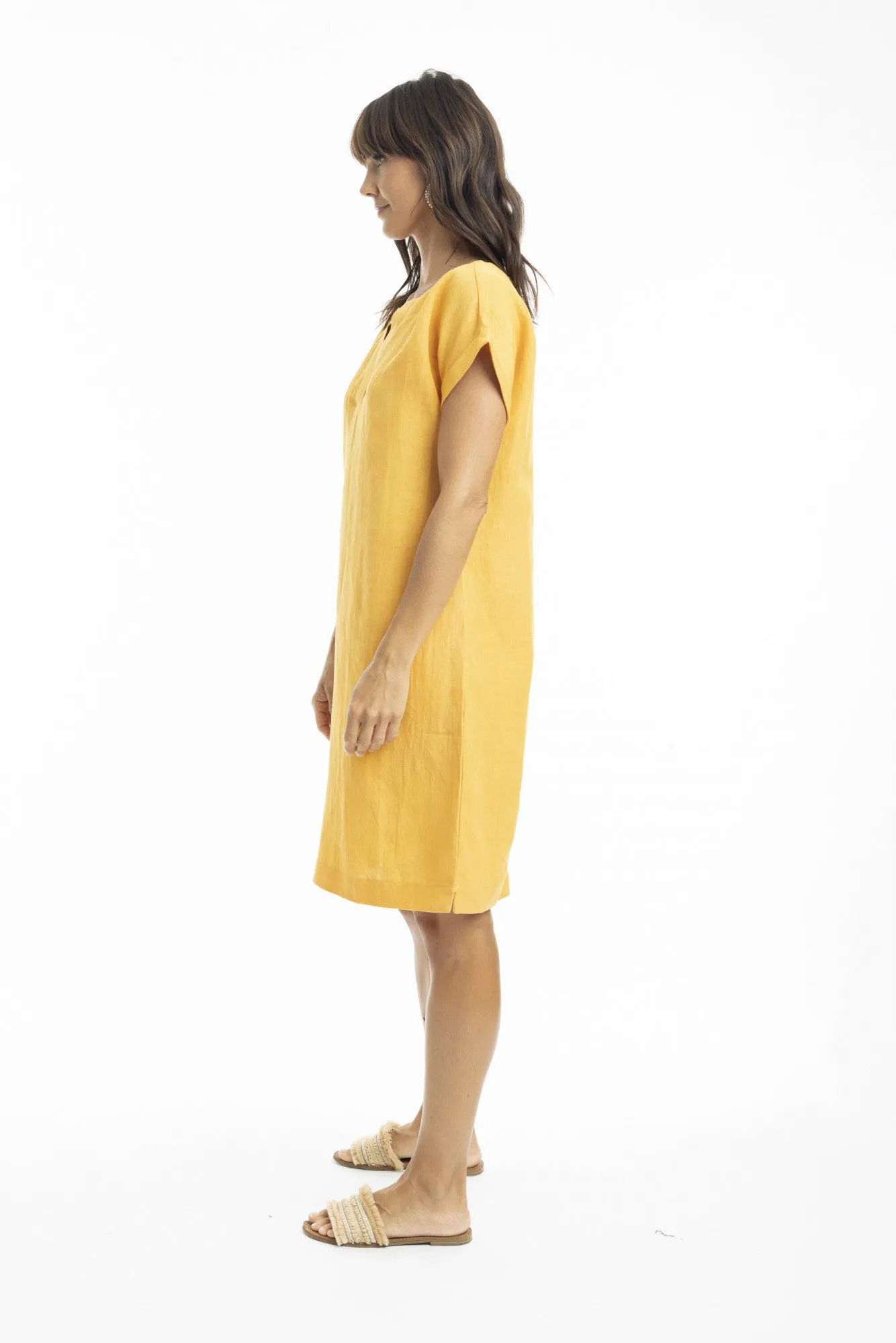 Linen Dress Shift cap slv NEW