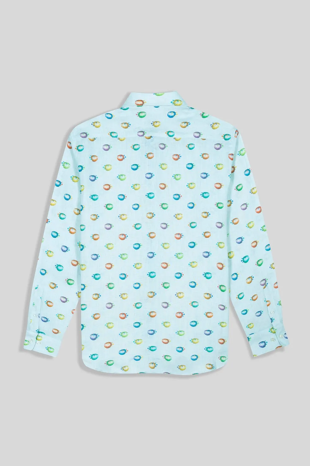 linen pufferfish shirt turquoise