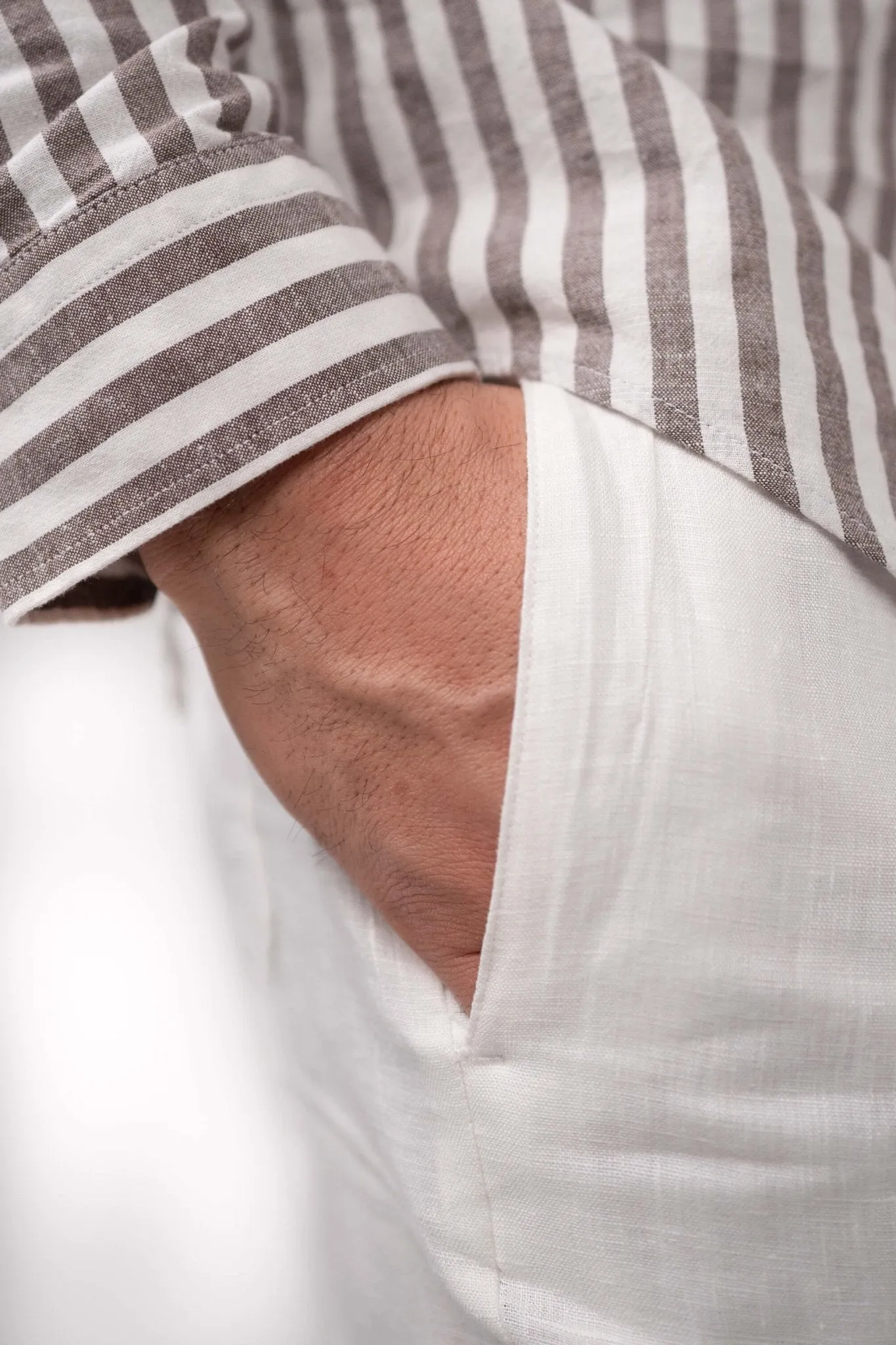 Long Sleeve Linen Shirt Chestnut Striped