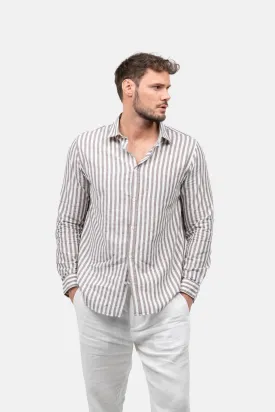 Long Sleeve Linen Shirt Chestnut Striped