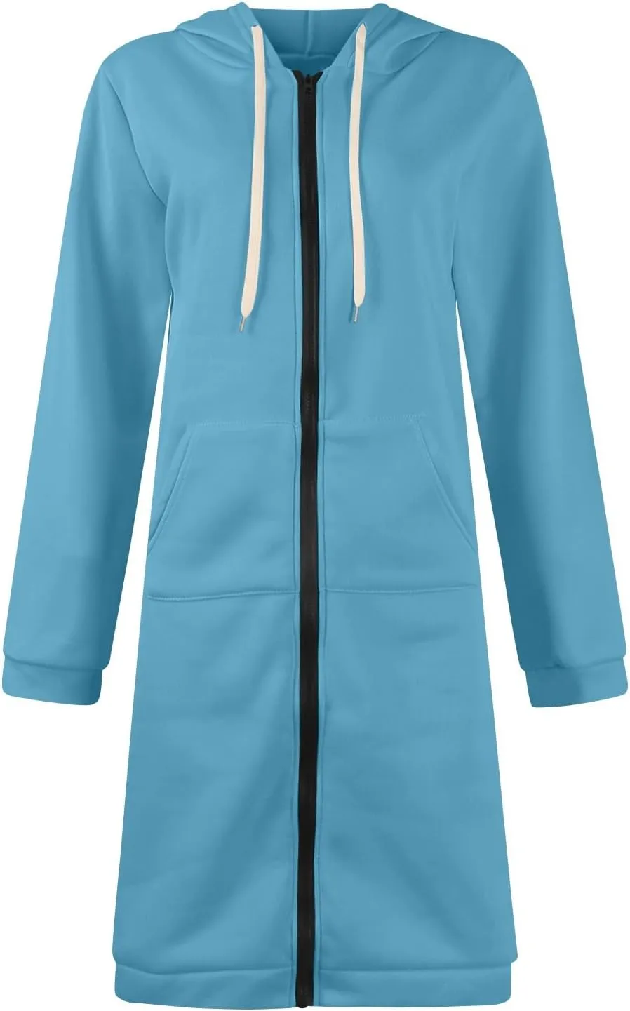 Long Zip Up Hoodie Women Lightweight Cozy Hooded Sweatshirt Jacket Drawstring Open Front Cardigan Hoodies with Pocket