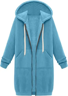 Long Zip Up Hoodie Women Lightweight Cozy Hooded Sweatshirt Jacket Drawstring Open Front Cardigan Hoodies with Pocket
