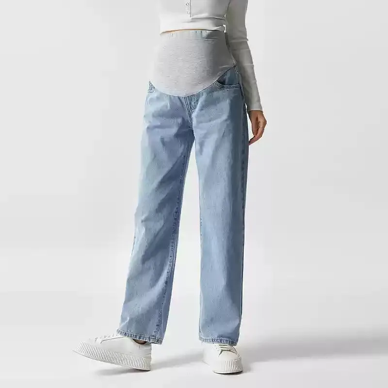 Maternity Wide Leg Jeans-Grey