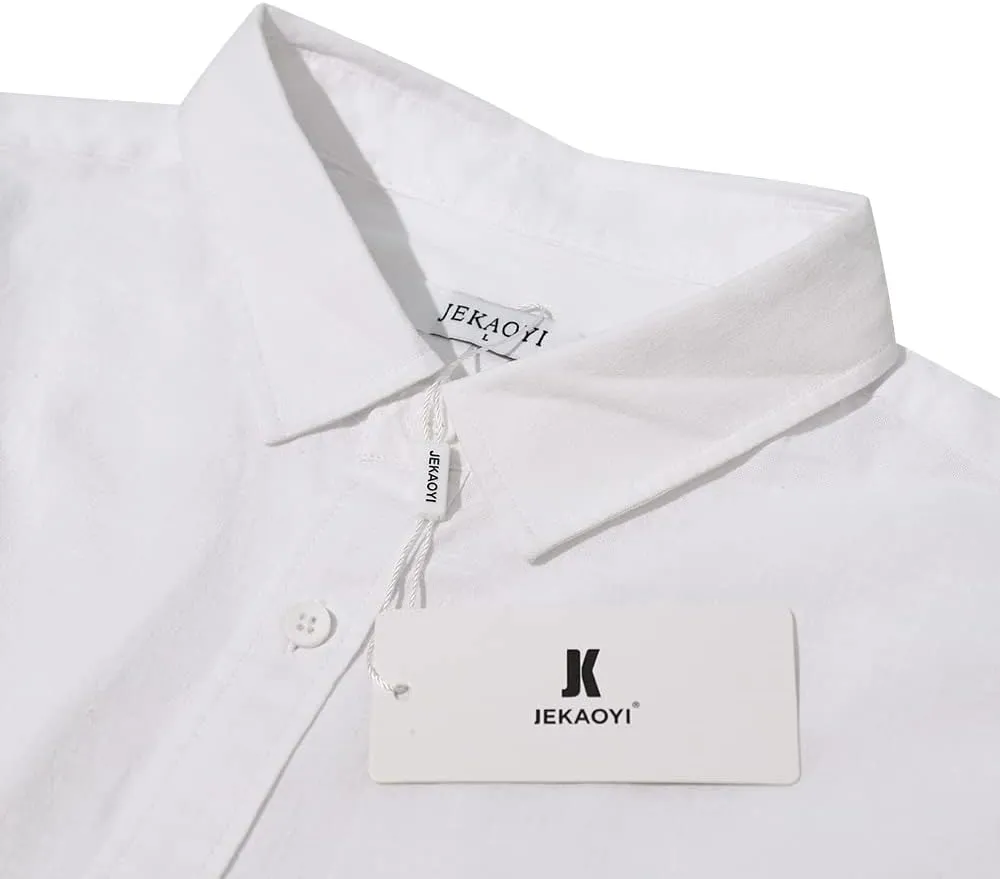 Mens Casual Long Sleeve Cotton Linen Shirts Buttons Down Solid Plain Roll-Up Sleeve Summer Beach Shirts