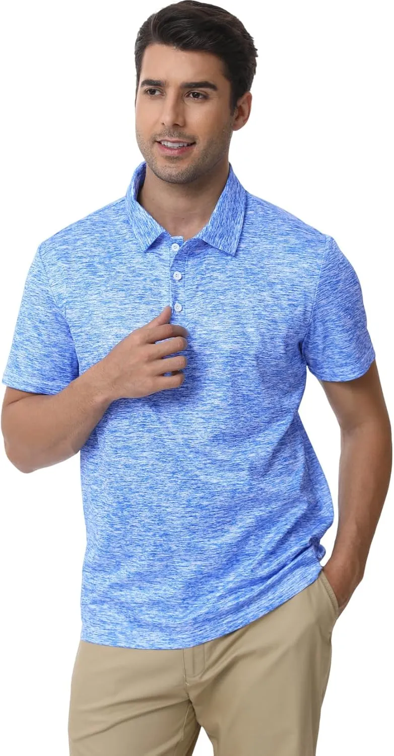 Men's Polyester Pique Polo Shirts Summer Casual Printed Short Sleeve Golf Polo Shirts