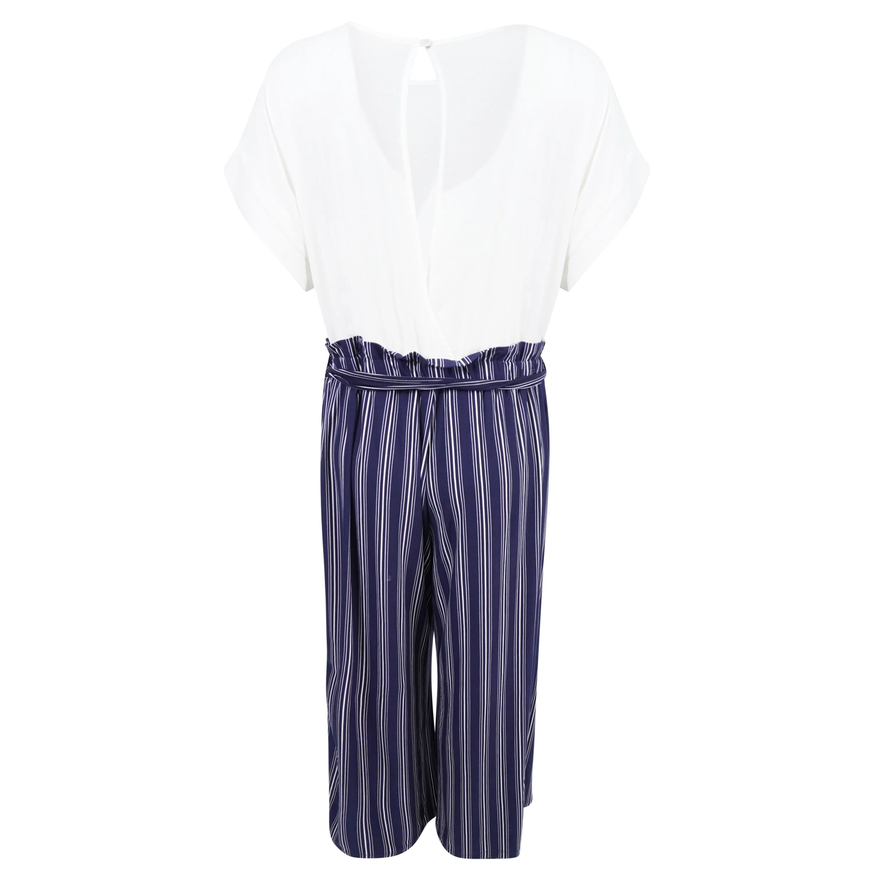 Monteau Women's Plus Size Solid & Striped Short Sleeve Jumpsuit White Blue 3X