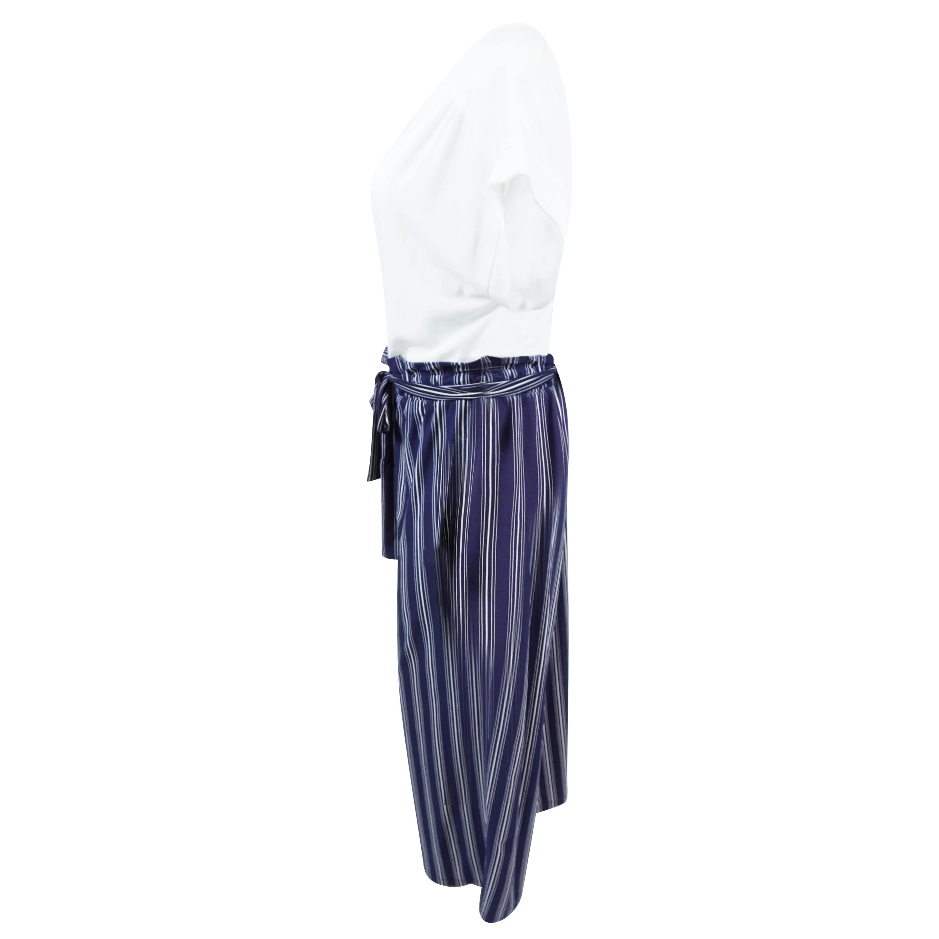 Monteau Women's Plus Size Solid & Striped Short Sleeve Jumpsuit White Blue 3X
