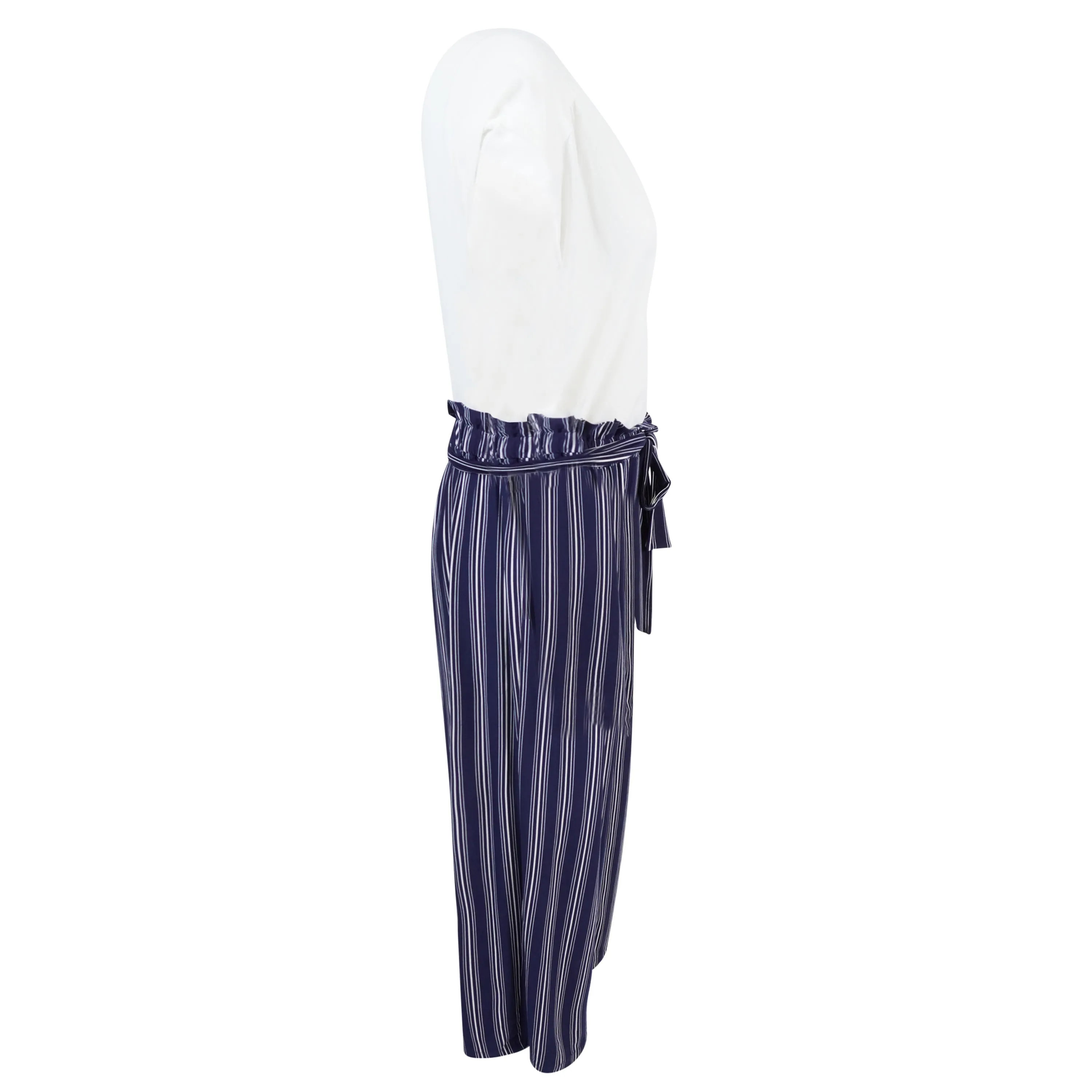 Monteau Women's Plus Size Solid & Striped Short Sleeve Jumpsuit White Blue 3X