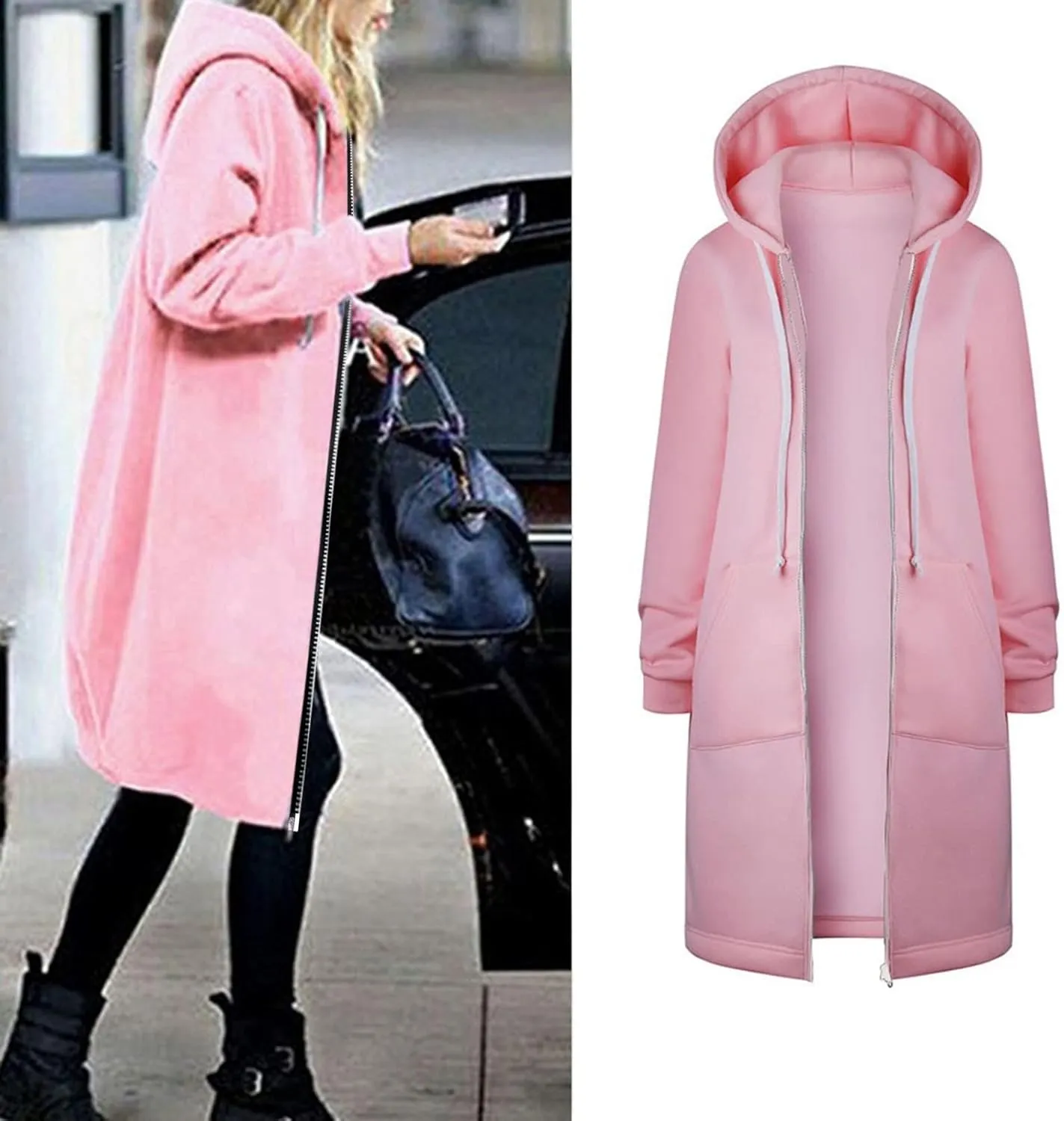 Muyise Women's Zip Up Hoodies Long Jackets Lightweight Tunic Drawstring Hooded Sweatshirts Oversized Winter Coat with Pockets