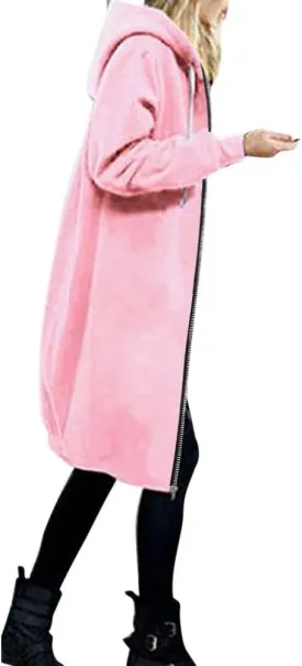 Muyise Women's Zip Up Hoodies Long Jackets Lightweight Tunic Drawstring Hooded Sweatshirts Oversized Winter Coat with Pockets
