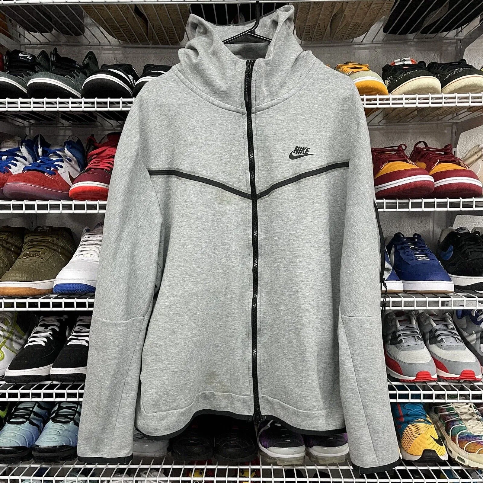 Nike Tech Fleece Hoodie Dark Heather Grey Black Full Zip CU4489-063 Men's 2XL
