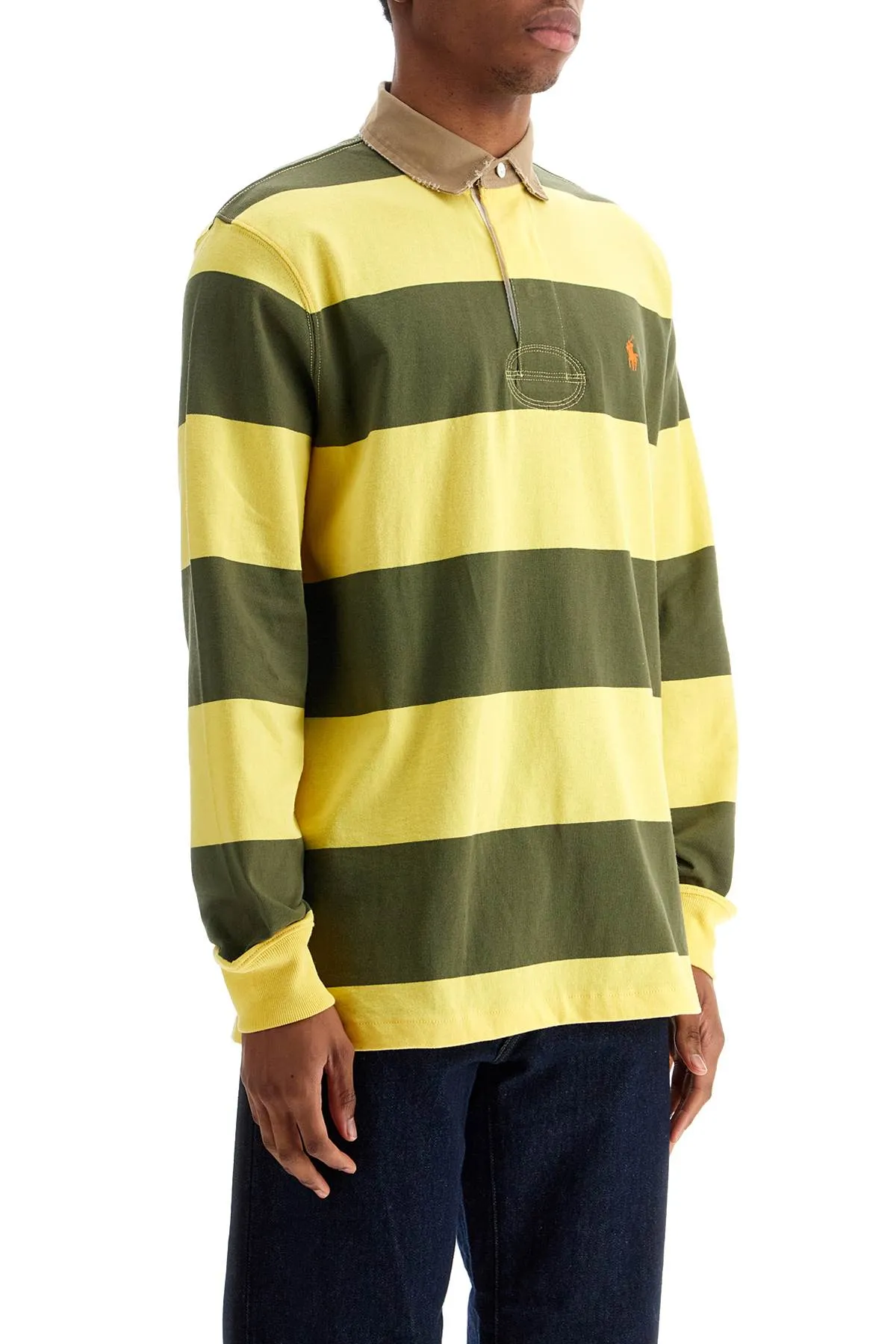 olive green and yellow striped cotton polo 710967648001 NEW OLIVE/SUNFISH YELLOW