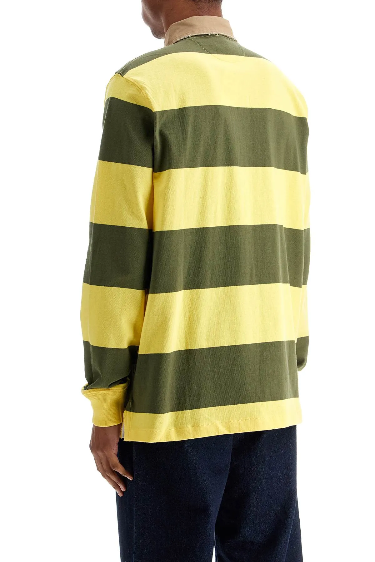 olive green and yellow striped cotton polo 710967648001 NEW OLIVE/SUNFISH YELLOW