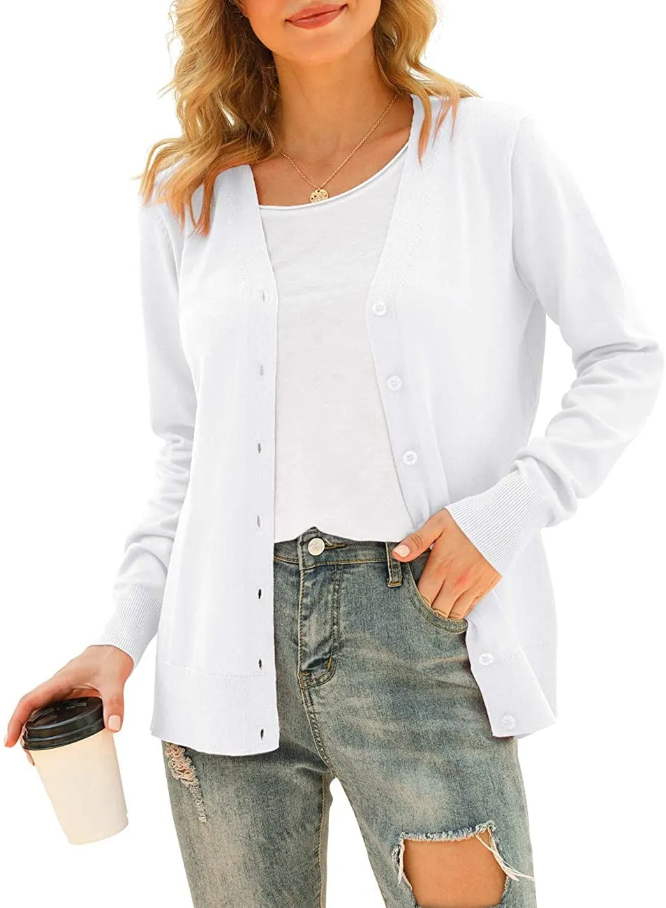 ppyoung Women's V Neck Button Down Knitwear Long Sleeve Soft Basic Knit Cardigan Sweater
