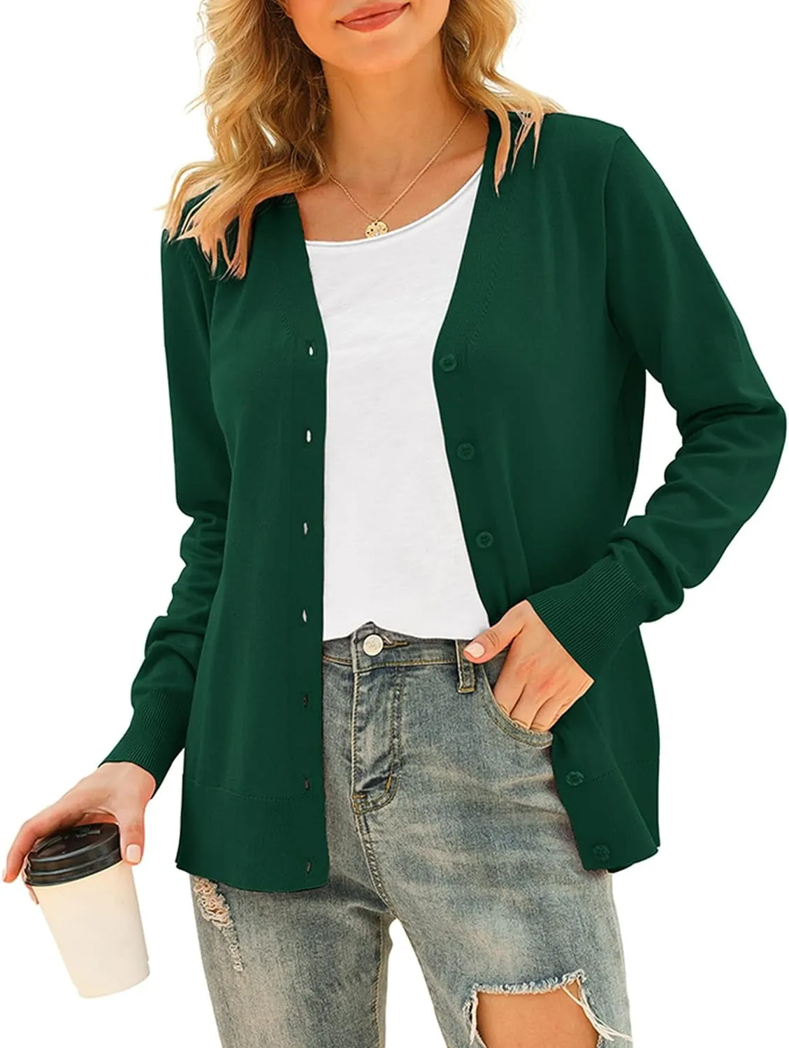 ppyoung Women's V Neck Button Down Knitwear Long Sleeve Soft Basic Knit Cardigan Sweater
