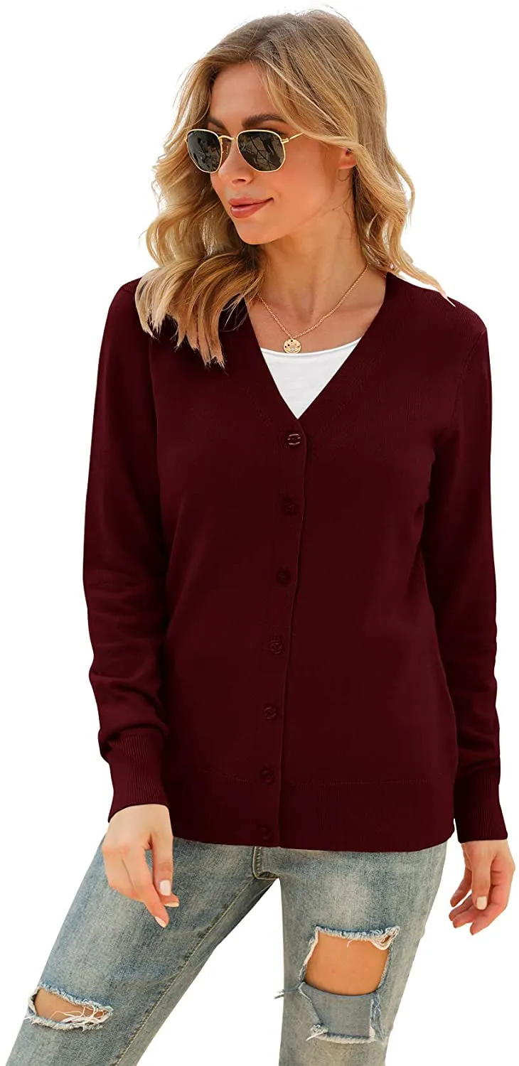 ppyoung Women's V Neck Button Down Knitwear Long Sleeve Soft Basic Knit Cardigan Sweater