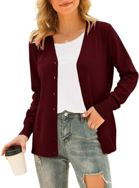 ppyoung Women's V Neck Button Down Knitwear Long Sleeve Soft Basic Knit Cardigan Sweater
