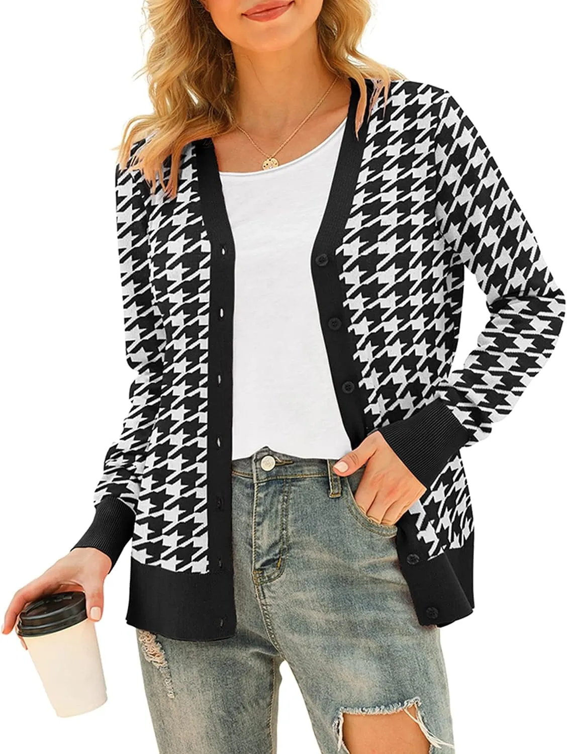 ppyoung Women's V Neck Button Down Knitwear Long Sleeve Soft Basic Knit Cardigan Sweater