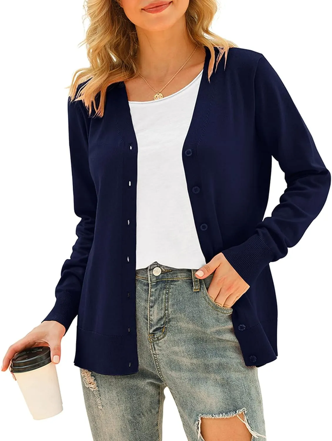 ppyoung Women's V Neck Button Down Knitwear Long Sleeve Soft Basic Knit Cardigan Sweater