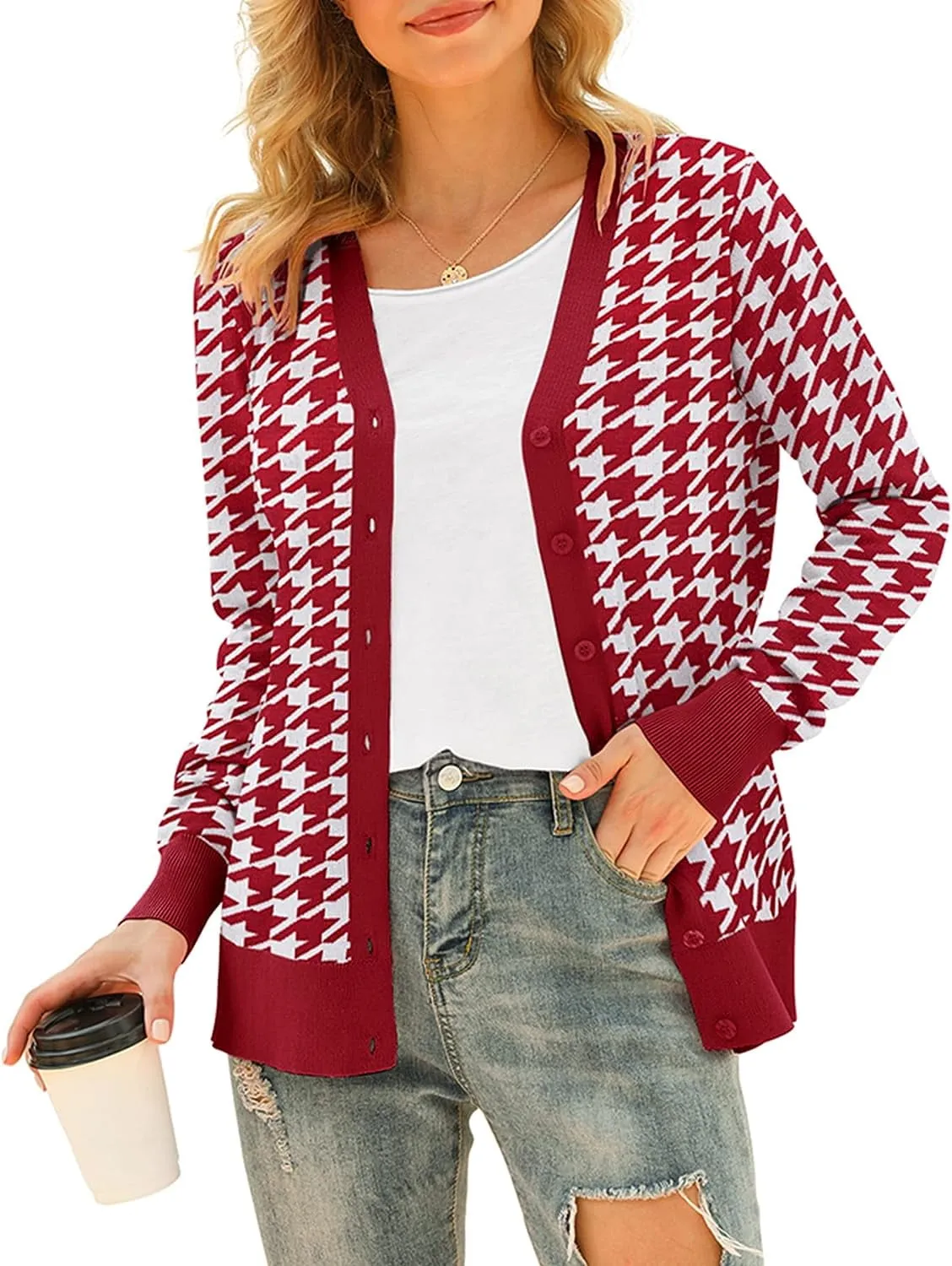 ppyoung Women's V Neck Button Down Knitwear Long Sleeve Soft Basic Knit Cardigan Sweater