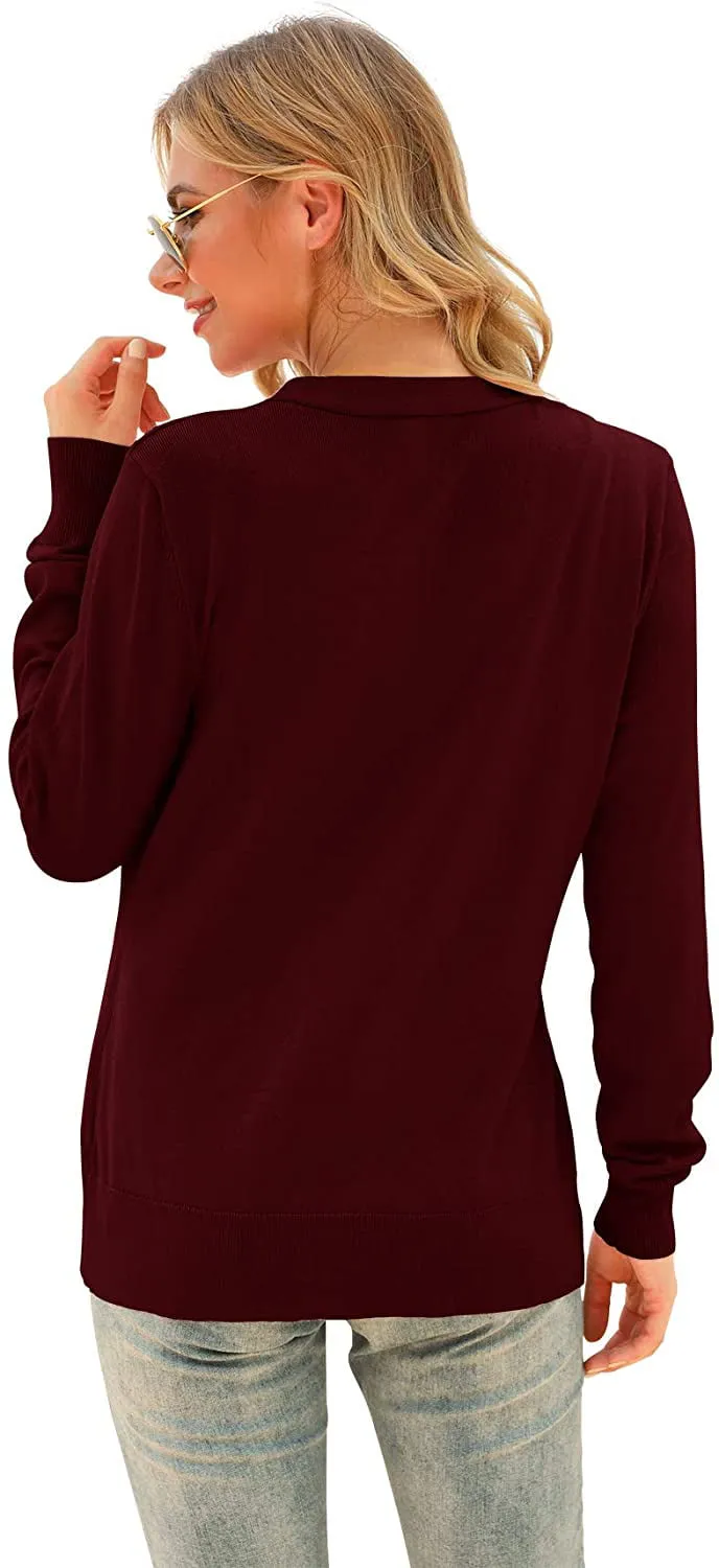 ppyoung Women's V Neck Button Down Knitwear Long Sleeve Soft Basic Knit Cardigan Sweater