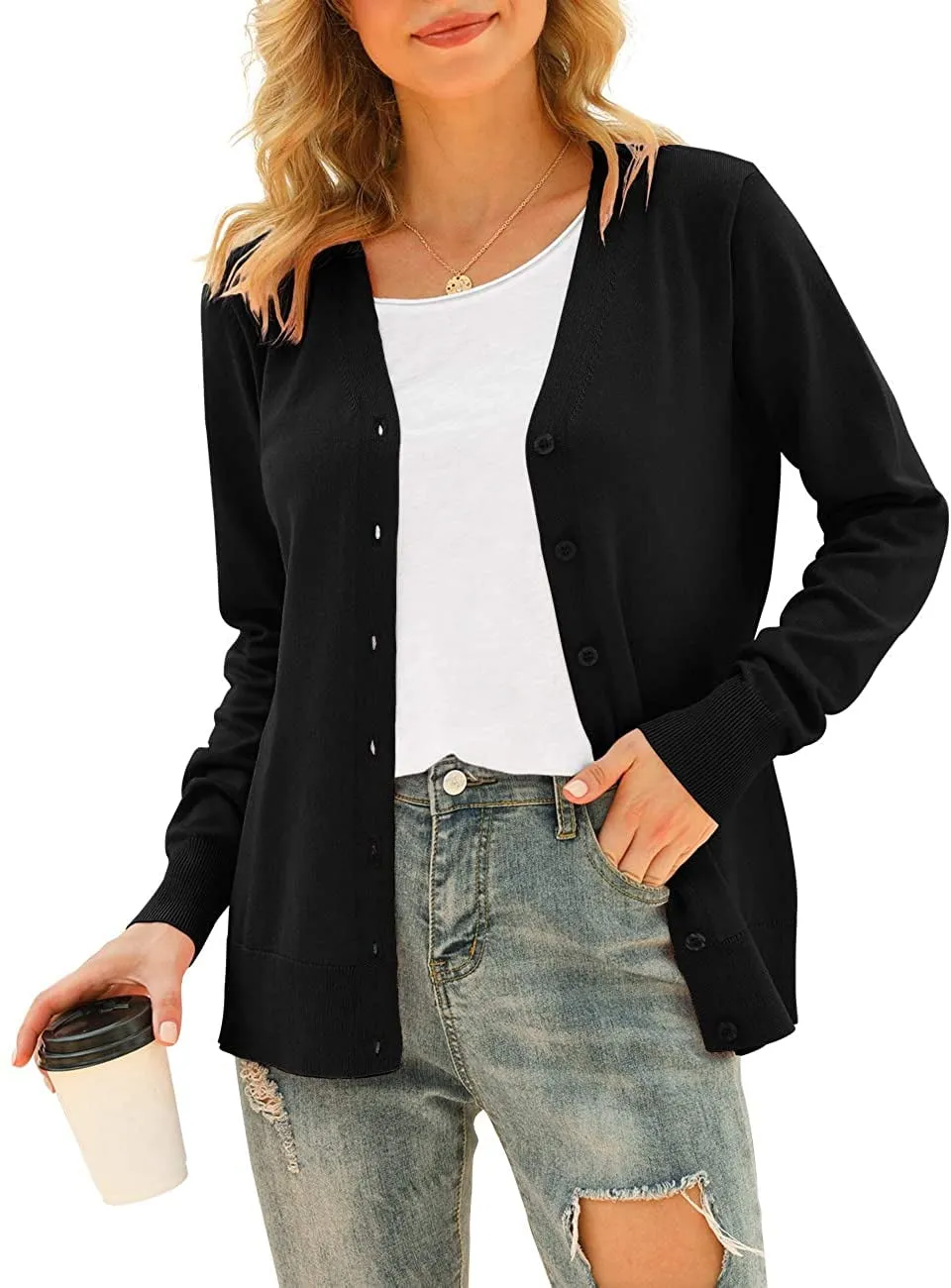 ppyoung Women's V Neck Button Down Knitwear Long Sleeve Soft Basic Knit Cardigan Sweater