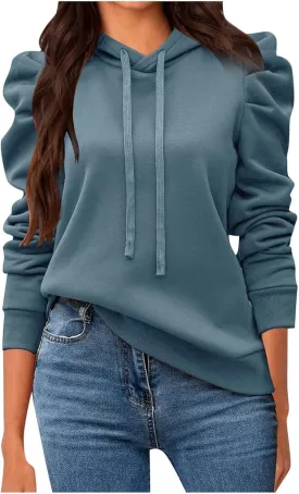 PTOLOCIF Hoodies for Women Fashion Tops Lightweight Drawstring Pullover Sweatshirts Long Sleeve Shirts Loose Fit Solid Blouse