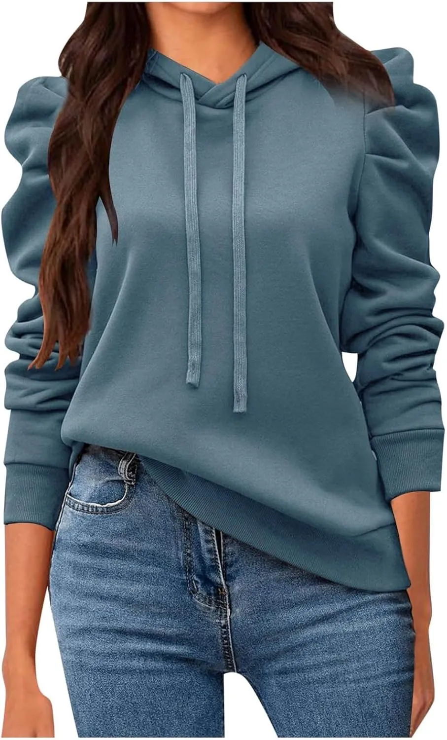 PTOLOCIF Hoodies for Women Fashion Tops Lightweight Drawstring Pullover Sweatshirts Long Sleeve Shirts Loose Fit Solid Blouse