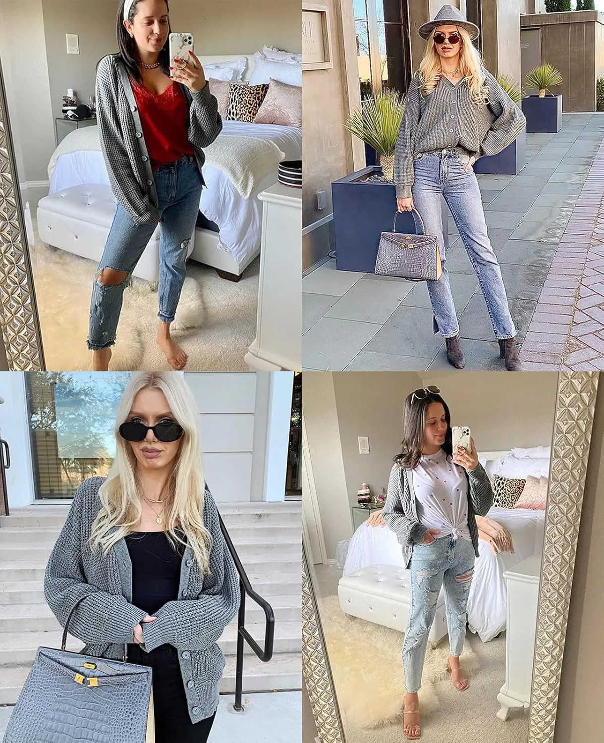 QUALFORT Cardigan Sweaters for Women 100% Cotton Button-Down Long Sleeve Oversized Knit Outerwear